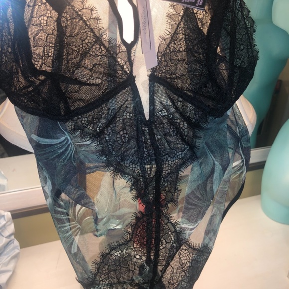 Victoria’s Secret Sheer Mesh & Lace Green Palm Shine Strap Thong Teddy XL NWT - Picture 6 of 7